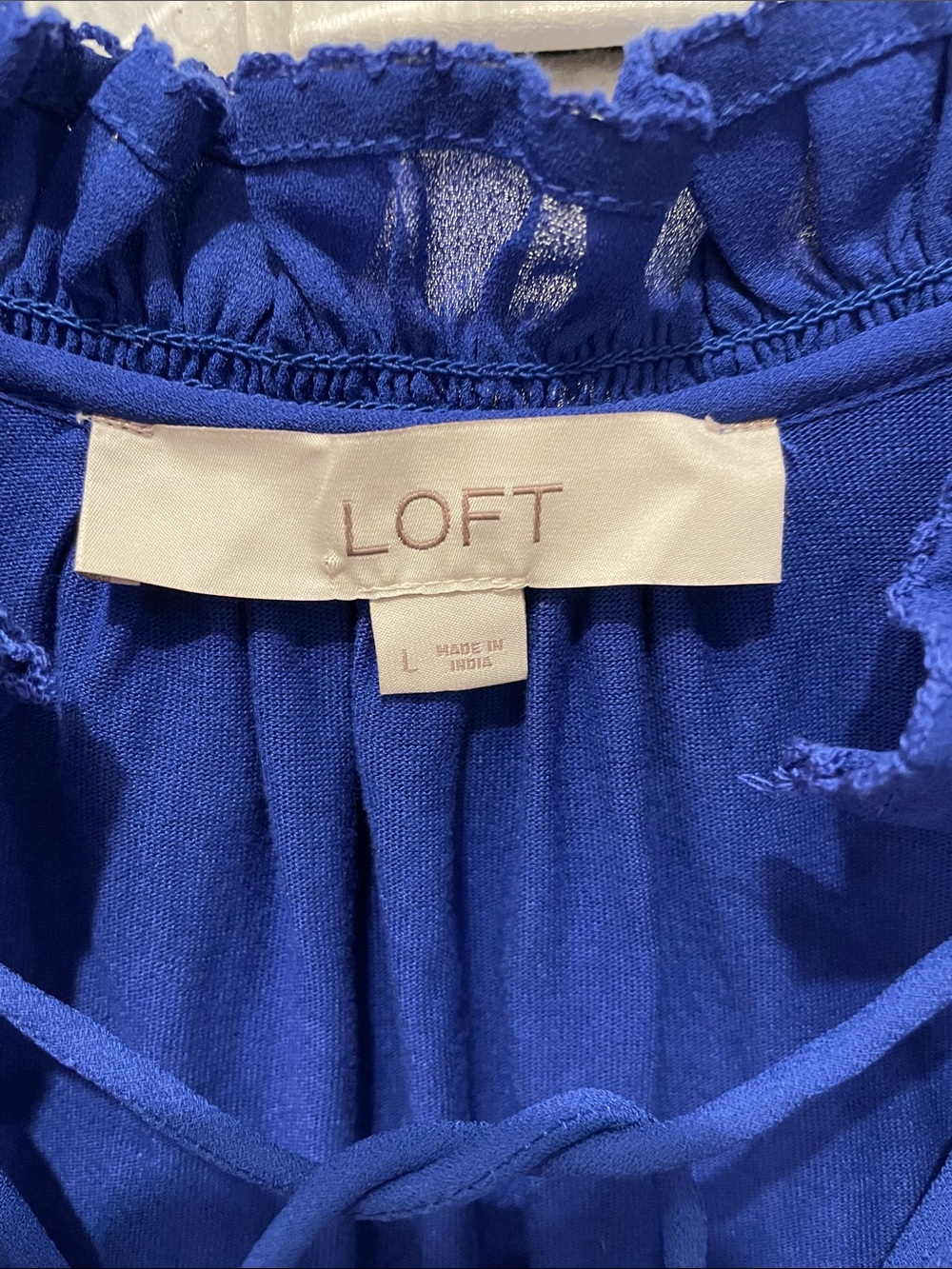 LOFT Cobalt Blue Ruffle Tie-Neck Sleeveless Top - Picture 2 of 6